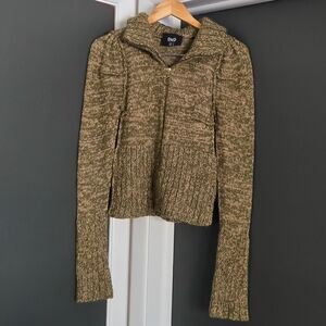 Dolce & Gabbana green metallic zip up knit collared puff sleeve sweater jacket